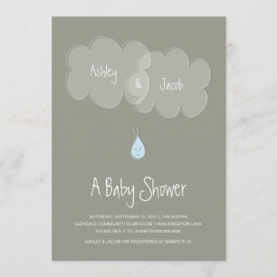 Invitation Baby shower de gouttelettes Gris/Bleu