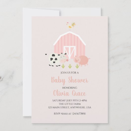 Invitation Baby shower de grange rose d'élevage (Devant)