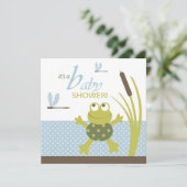 Invitation Baby shower de grenouille à ruban et de libellule (Debout devant)