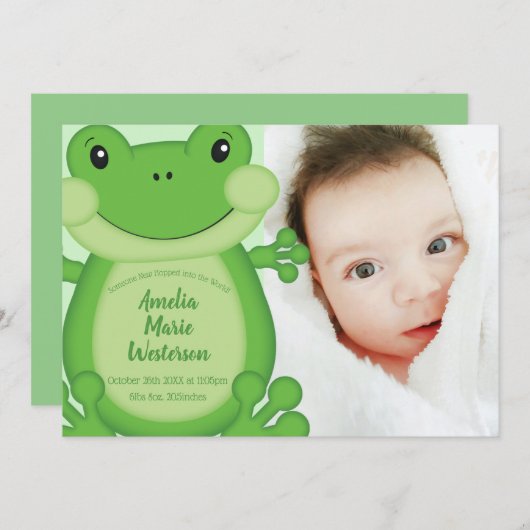 Invitation Baby shower de grenouille vert (Devant / Derrière)