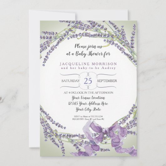Invitation baby shower de guirlande de fleur de la lavande (Devant)
