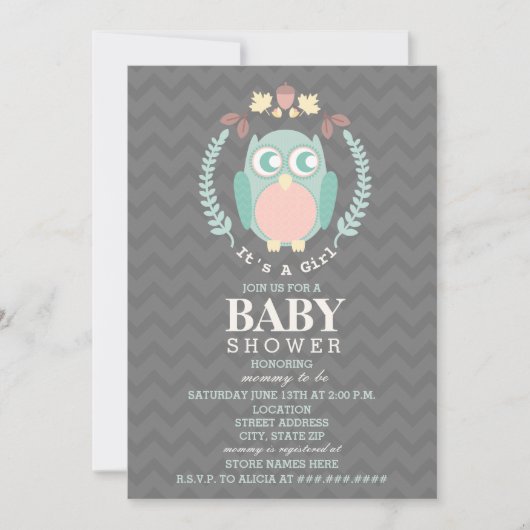 Invitation Baby shower de guirlande de hibou - fille (Devant)