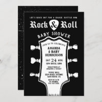Invitation Baby shower de guitare noir et blanc