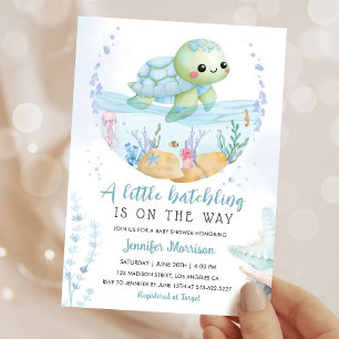 Invitation Baby shower de hachurage Tortue de mer Aquarelle m