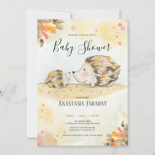 Invitation Baby shower de haies boisées d'automne (Devant)