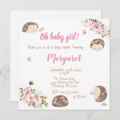 Invitation Baby shower de hérisson pour bébé fille (Devant / Derrière)