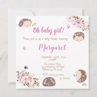 Invitation Baby shower de hérisson pour bébé fille