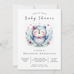 Invitation Baby shower de hibou éditable Pastel