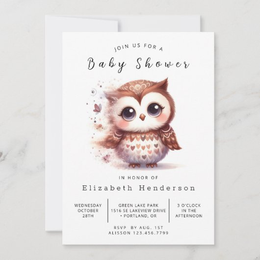 Invitation Baby shower de hibou numérique simple (Devant)