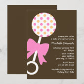 Invitation Baby shower de hochet de pois (Devant / Derrière)