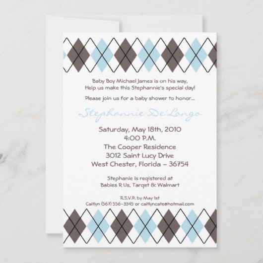 Invitation Baby shower de Jacquard gris bleu 5x7 (Devant)