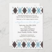 Invitation Baby shower de Jacquard gris bleu 5x7 (Devant / Derrière)