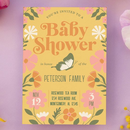 Invitation Baby shower de Jardin aux Fleurs Rtro
