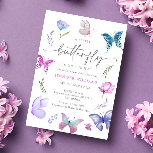 Invitation Baby shower de jardin aux papillons d'aquarelle