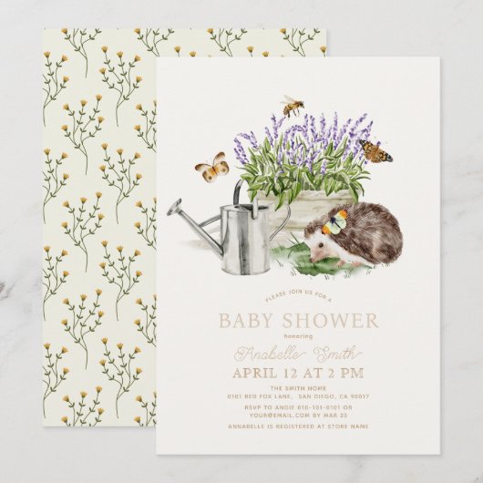 Invitation Baby shower de jardin d'abeilles de Hérisson (Devant / Derrière)