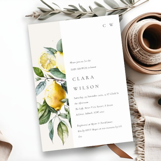 Invitation Baby shower de jardin de citron jaune minimal Boho