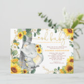 Invitation Baby shower de jardin d'été chic Sunflower Elephan (Debout devant)