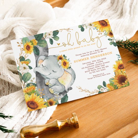 Invitation Baby shower de jardin d'été chic Sunflower Elephan