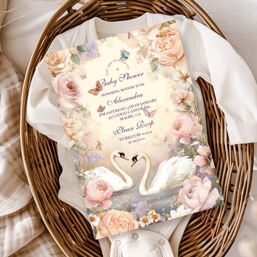 Invitation Baby shower de jardin du lac Swan