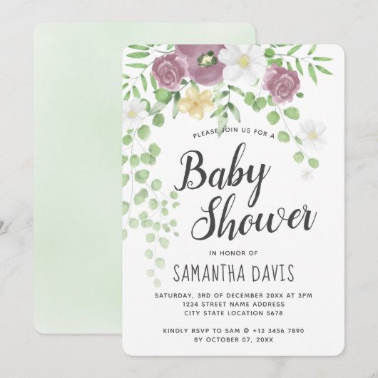 Invitation Baby shower de jardin Fleur sauvage Chic Watercolo (Devant / Derrière)