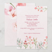 Invitation Baby shower de jardin Fleur sauvage ros (Devant / Derrière)