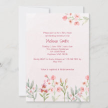 Invitation Baby shower de jardin Fleur sauvage ros