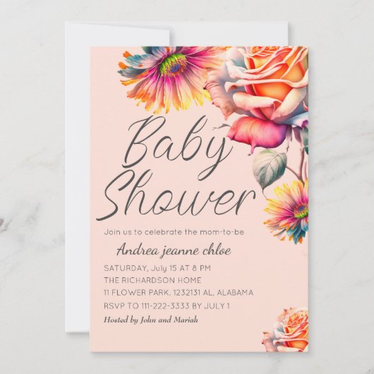 Invitation Baby shower de jardin fleuri chic et moderne (Devant)