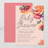 Invitation Baby shower de jardin fleuri chic et moderne (Devant / Derrière)