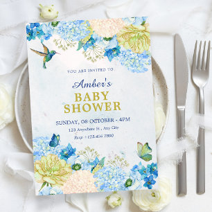 Invitation Baby shower de jardin floral bleu