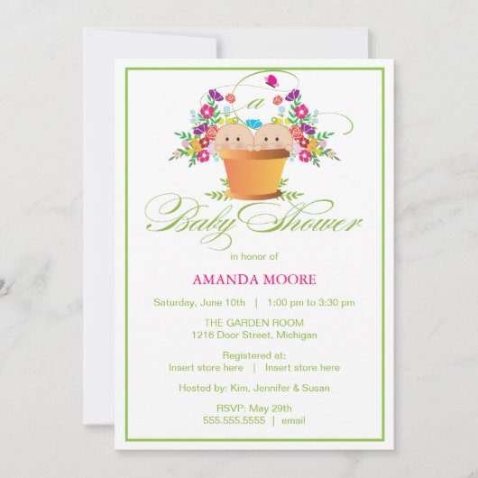 Invitation Baby shower de jardin| Jumeaux (Devant)