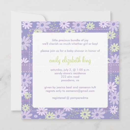 Invitation baby shower de jardin Lilac (Devant)
