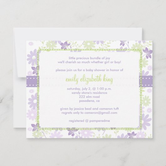 Invitation baby shower de jardin Lilac (Devant)