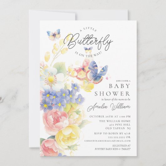 Invitation Baby shower de jardin papillon (Devant)