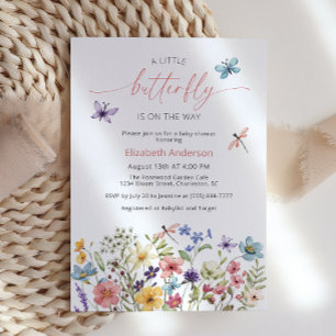 Invitation Baby shower de jardin papillon fleur sauvage