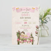 Invitation Baby shower de jardin romantique Roses vert rose (Debout devant)