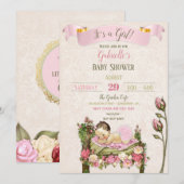 Invitation Baby shower de jardin romantique Roses vert rose (Devant / Derrière)