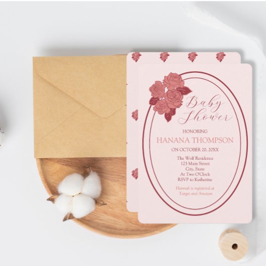 Invitation Baby shower de jardin, Rose