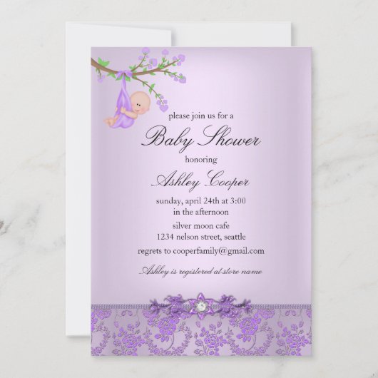 Invitation Baby shower de jardin Rose violet (Devant)