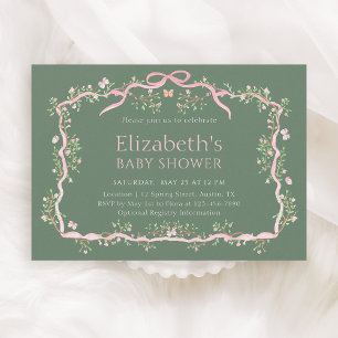 Invitation Baby shower de jardin Sage Green & Pink Spring