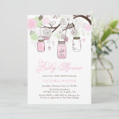 Invitation Baby shower de jarres de mason rose et vert menthe (Debout devant)