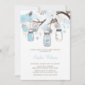 Invitation Baby shower de jarres et de fleurs en Mason bleu c (Dos)