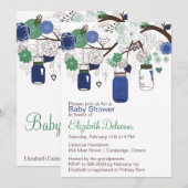 Invitation Baby shower de jarres Mason bleu et ver (Devant / Derrière)