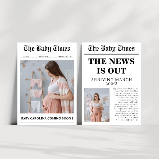 Invitation Baby shower de journal neutre pour les femmes