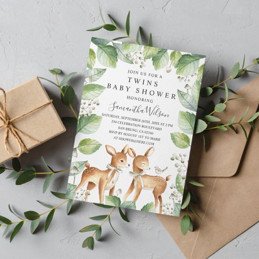 Invitation Baby shower de jumeaux de cerfs de bois neutres se