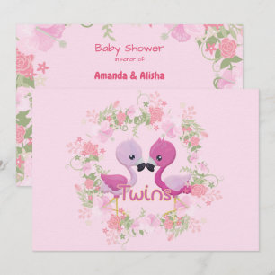 Invitation Baby shower de jumeaux de Flamant rose 