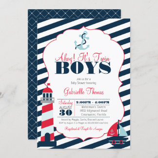 Invitation Baby shower de jumeaux de l'Ahoy Nautical Red Navy