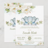 Invitation Baby shower de Jumeaux de verdure Elephant Twin Bo (Devant / Derrière)