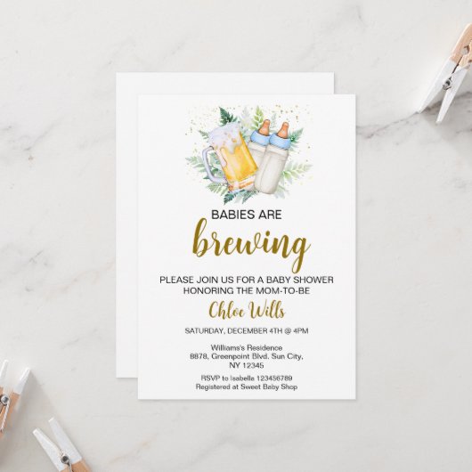 Invitation Baby shower de jumeaux modifiable (Devant/Arrière en situation)