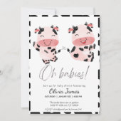 Invitation baby shower de jumeaux neutres de sexe de vache (Devant)