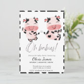 Invitation baby shower de jumeaux neutres de sexe de vache (Debout devant)